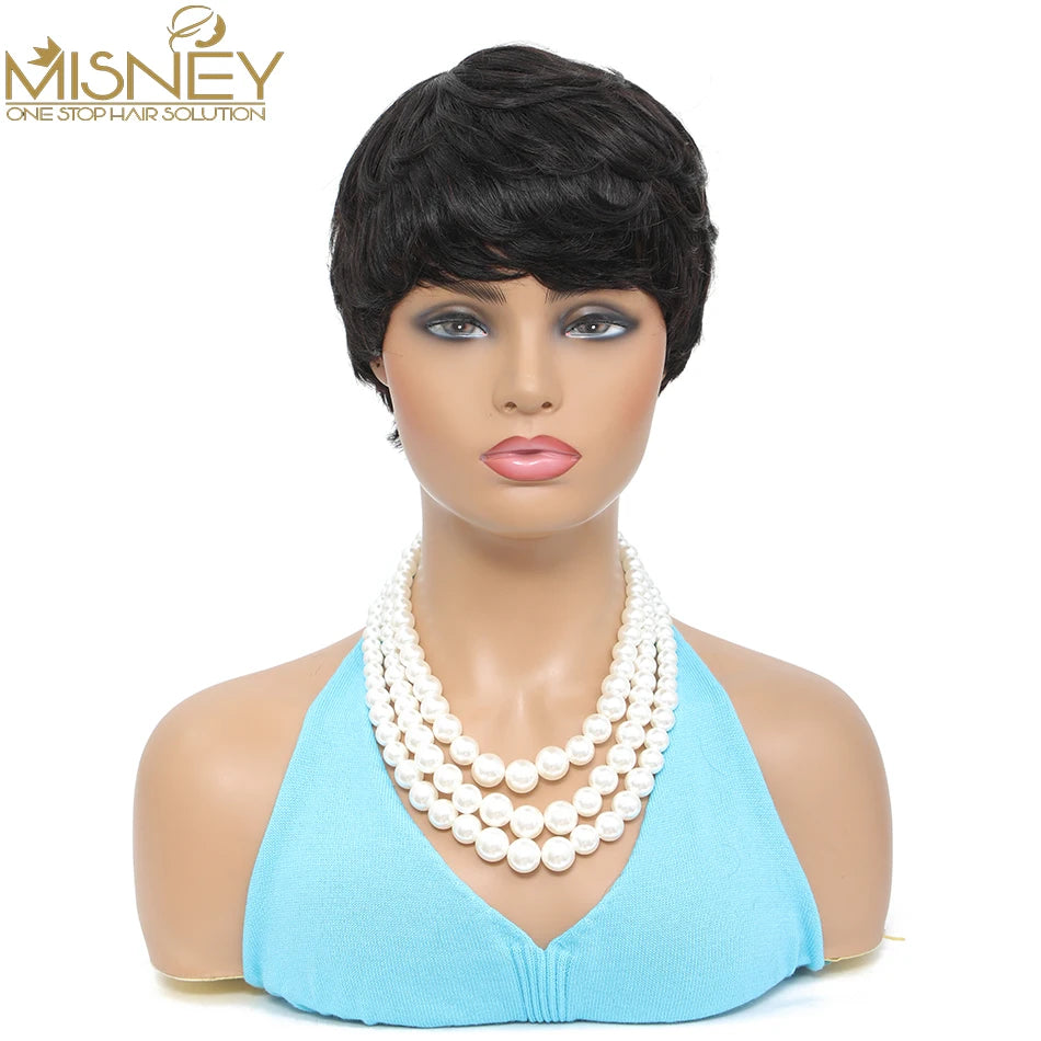 Kurzer Bob, glatte Echthaarperücken, Naturfarbe, brasilianisches Remy-Haar, Pixie Cut Perücke, günstige Echthaarperücke für schwarze Frauen Misney