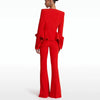 Pantsuit Suits Blazer Women Red Orange New Design Flare Pants Set Two Piece Sets Festival Office Business Female Suit Outfits