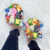 Hausschuhe Damen Baumwoll-Hausschuhe Pelzige Flip-Flops Hausschuhe Süße Teddybär-Puschen Plüsch-Pantoletten Damen Günstige Puschen