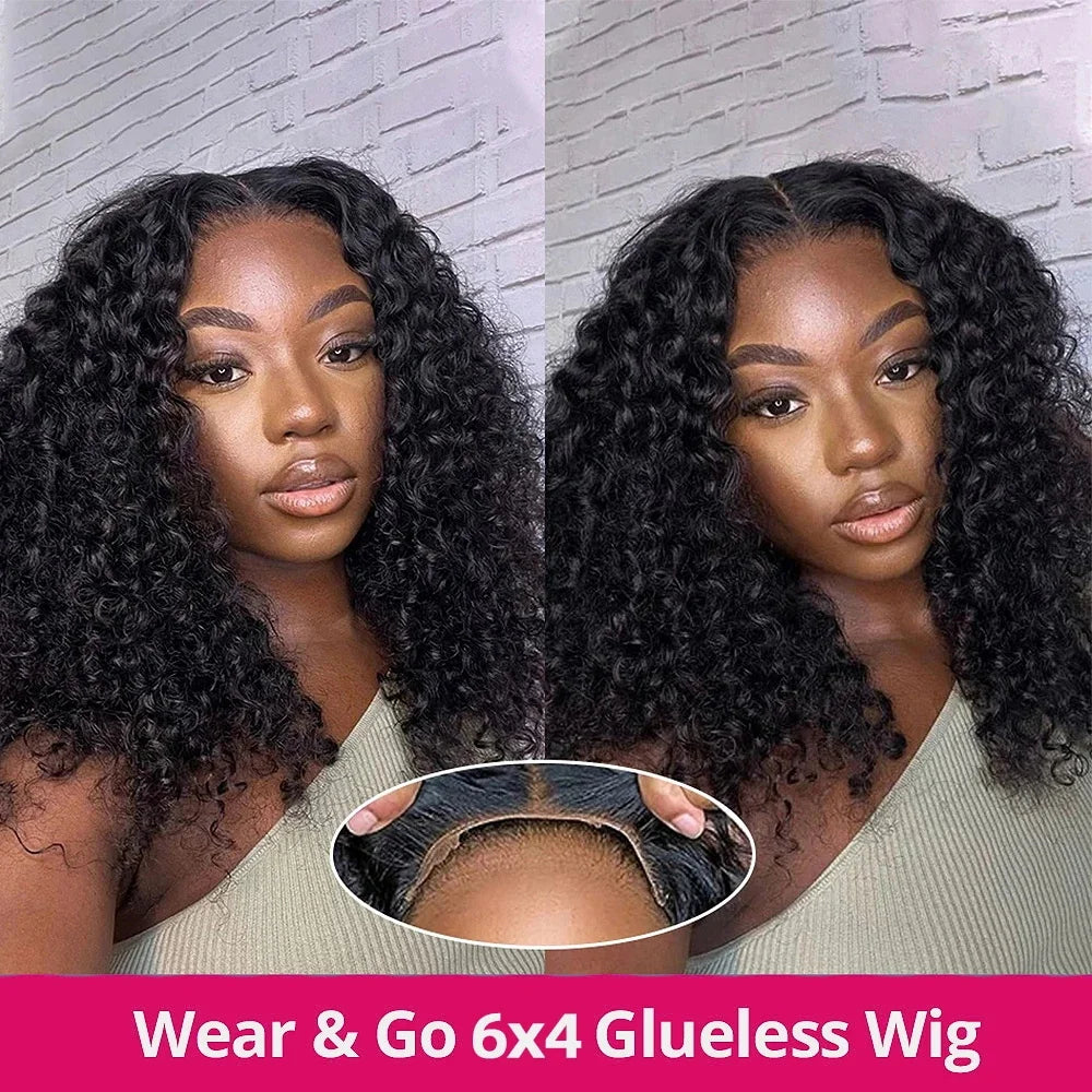 Wear And Go Water Wave Bob Lace Perücke für Frauen gelockt 6x4 Glueless Echthaar Perücke 4x4 Ready To Go Echthaar Perücken Pre-Cut Lace Perücke