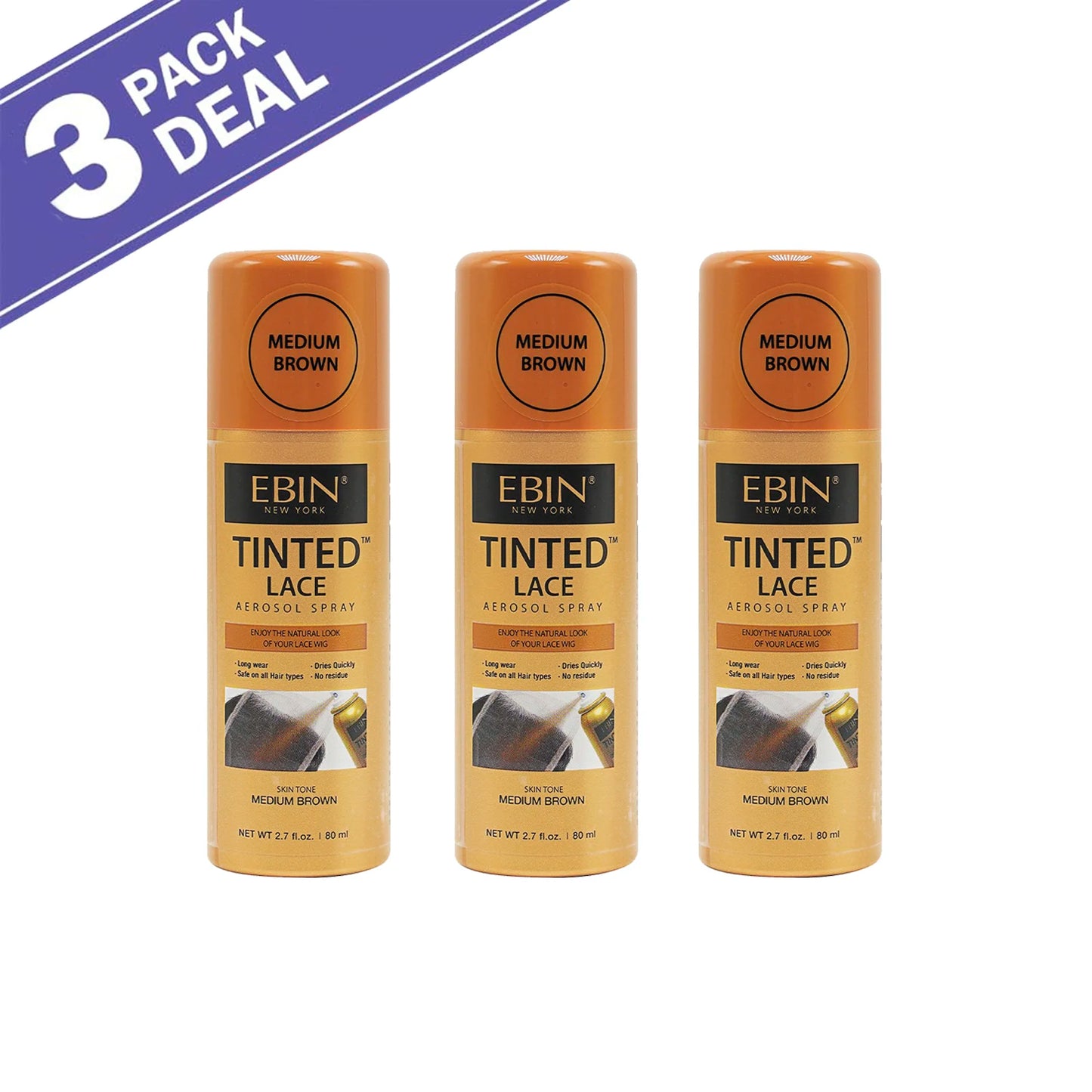 Ebin New York Tinted Lace Aerosolspray 2.7oz/ 80ml – Schnell trocknend, natürlicher Farbton, ideal für nahtloses Verblenden von Spitzen