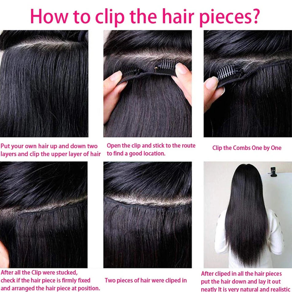 Seamless Clip ins Extensions Human Hair Straight Brazilian Remy Real Natural Hair 8Pcs 120G/Set Clip on Human Hair Extensions