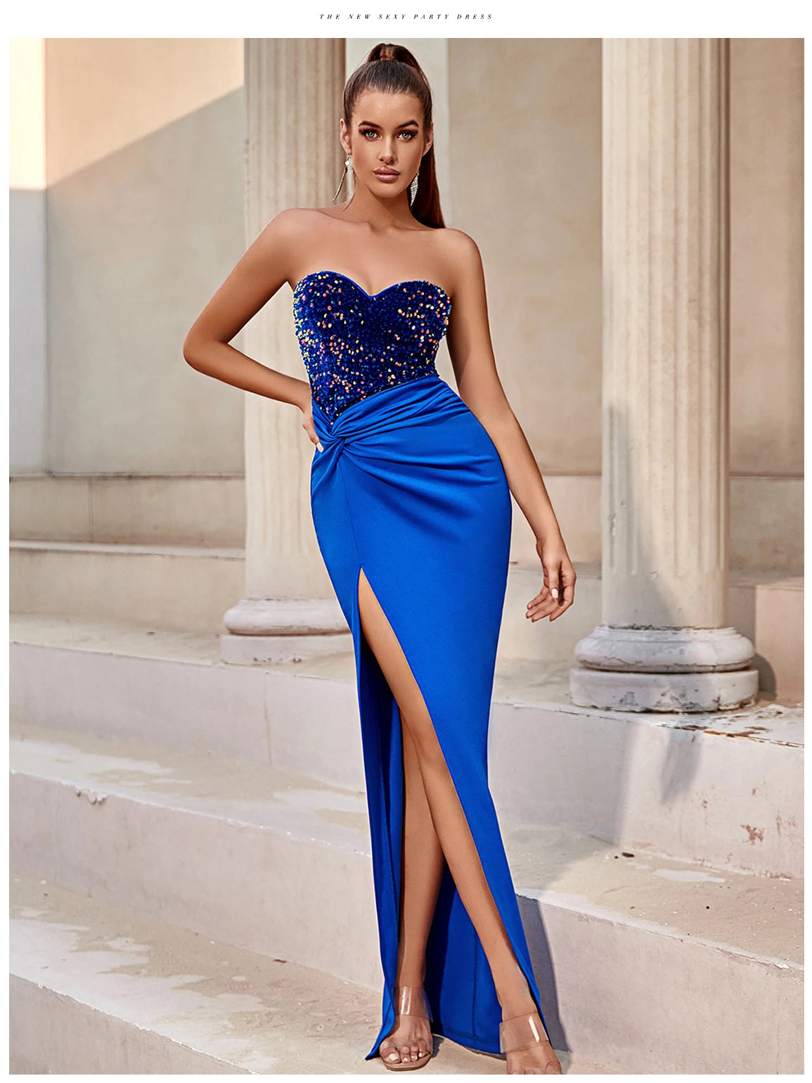 Adyce Abend Maxi Pailletten Langes Kleid Für Frauen Trägerlos Sexy Hoher Schlitz Party Celebrity Patchwork Mode Damen Kleid Vestidos