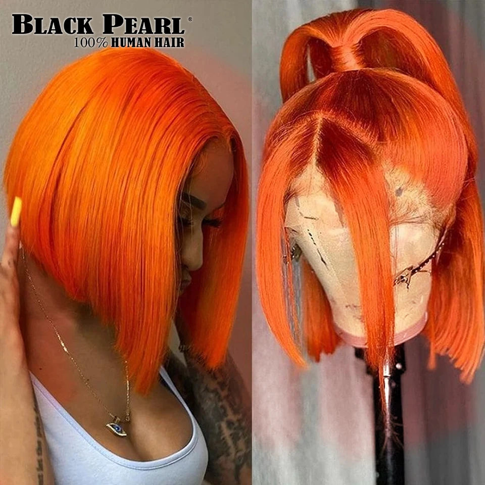 Black Pearl Ginger Lace Front 100% Human Hair Quality Wigs Glueless Wig Short Straight Bob Wig Lace Front Human Hair Wig