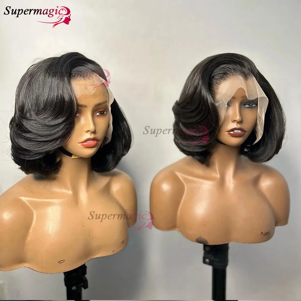 Ombre Chotolate brown Straight Bob 13x4 Lace Closure Human hair Wigs 100% Vietnamese Hair Wear and Go Glueless Layered Cut Wig