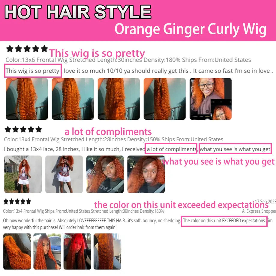 Orange Ginger Lace Front Wig Curly Human Hair Wigs For Women 30Inch Deep Wave Frontal Wig 13x4 13x6 HD Lace Front Human Hair Wig