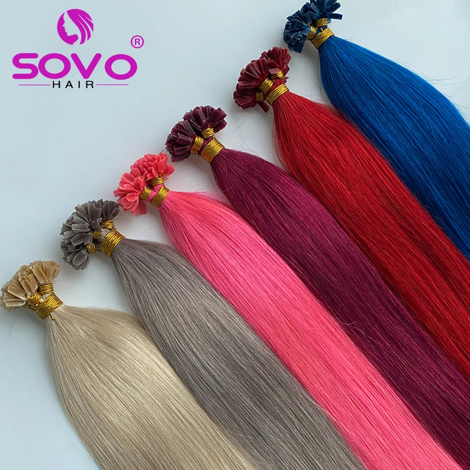 Pre Bonded V Tip Hair Extensions Human Hair Keratin Hair Extensions   12-26 Inch 100 Strand 100% Real Remy Hair Silky Straight