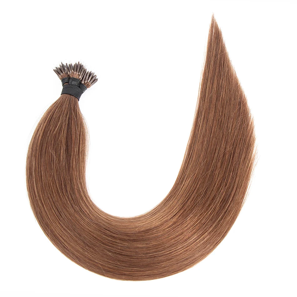 50Pcs Nano Ring Human Hair Extensions Straight Remy Micro Beads Ring Hair Extension 0.5g/0.8g/1g/Strand 12-26Inch Natural Color