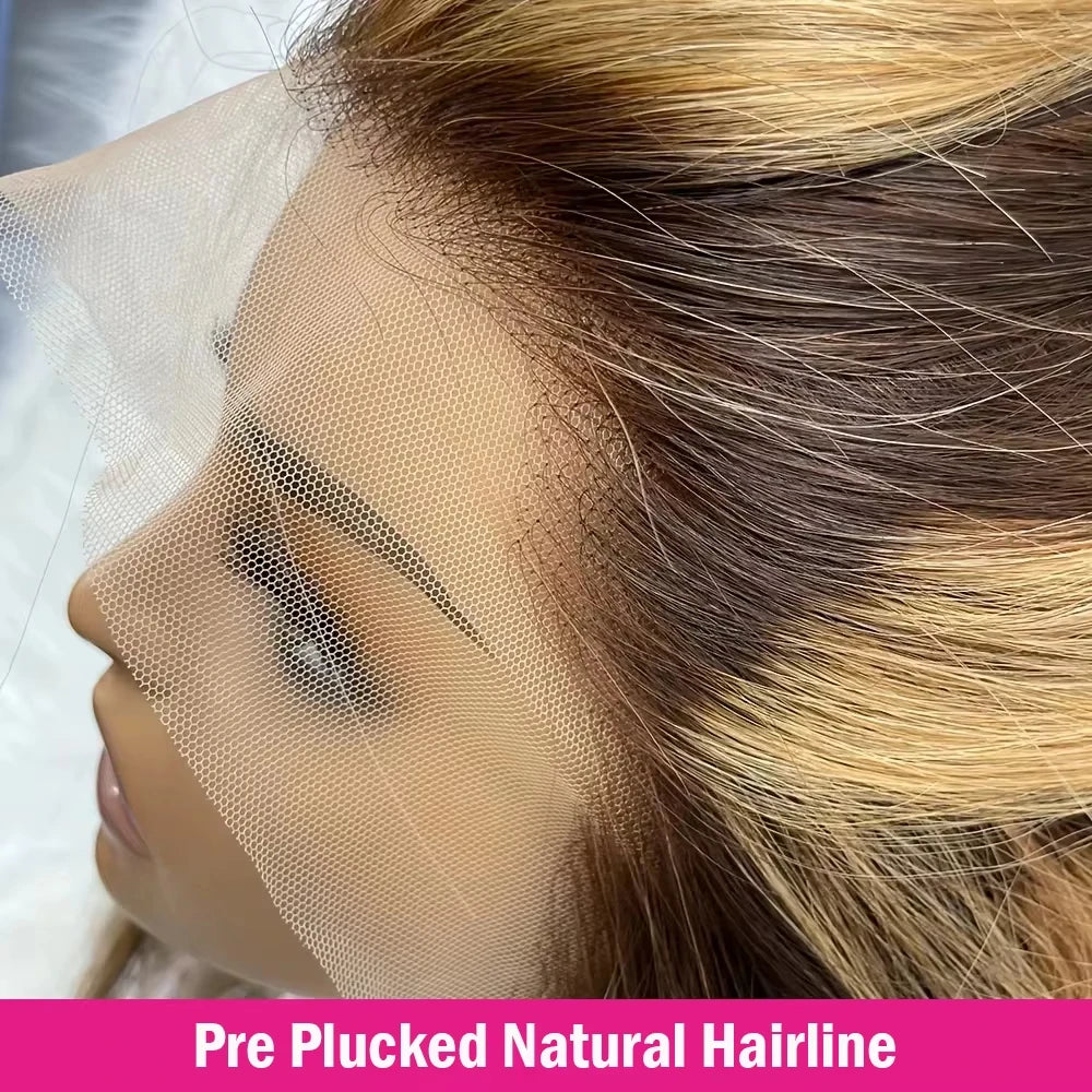 Highlight Body Wave Bob Wig Human Hair 13X4 Lace Front Human Hair Wigs Honey Blonde HD Transparent Lace Frontal Wig  For Women