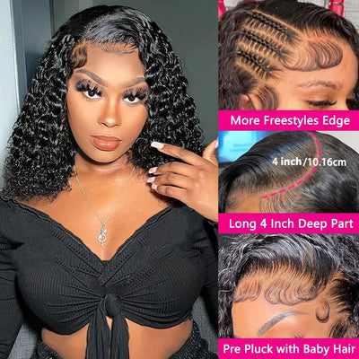 Deep Wave 13x4 Lace Front Perücken Kurze Bob Perücke Brasilianisches Echthaar Vorgezupft mit Babyhaar Natürliche 4x4 Verschluss Bob Perücken