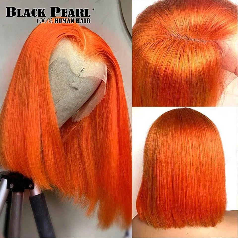 Black Pearl Ginger Lace Front 100% Human Hair Quality Wigs Glueless Wig Short Straight Bob Wig Lace Front Human Hair Wig