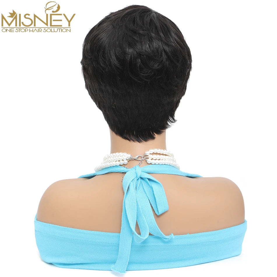 Kurzer Bob, glatte Echthaarperücken, Naturfarbe, brasilianisches Remy-Haar, Pixie Cut Perücke, günstige Echthaarperücke für schwarze Frauen Misney