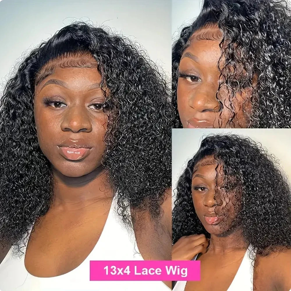 Deep Curly Wave Short Bob Perücken brasilianische 100% Echthaar 13x4 Lace Front Perücken 4x4 Lace Closure Lockige Perücken für Frauen 200% Dichte