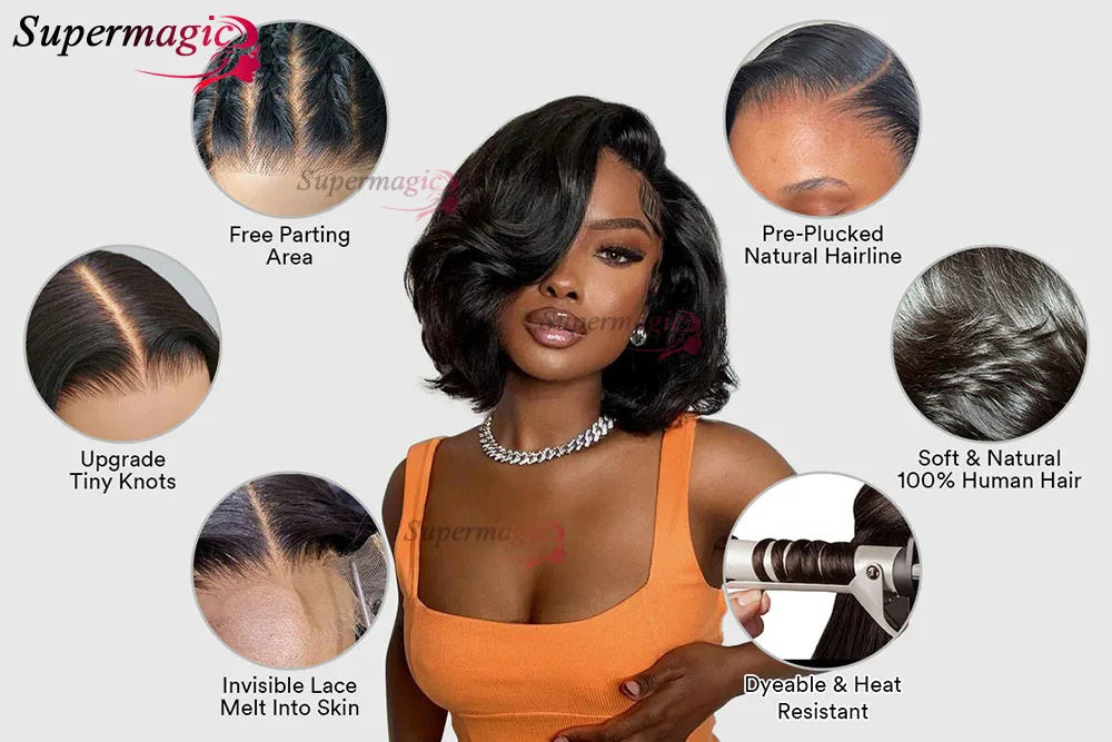 Ombre Chotolate brown Straight Bob 13x4 Lace Closure Human hair Wigs 100% Vietnamese Hair Wear and Go Glueless Layered Cut Wig