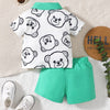 Baby Boys Summer Short Sleeve Bear Print Contrast Collar Polo and Flap Pocket Shorts Set