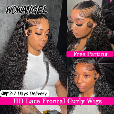 Wow Angel 13x6 HD Lace Frontal Perücken Wasserwelle Perücken Vorgezupft Echthaar Perücken Schmelzende Haut Lockiges Brasilianisches Haar Für Frauen