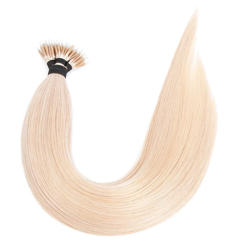 50Pcs Nano Ring Human Hair Extensions Straight Remy Micro Beads Ring Hair Extension 0.5g/0.8g/1g/Strand 12-26Inch Natural Color