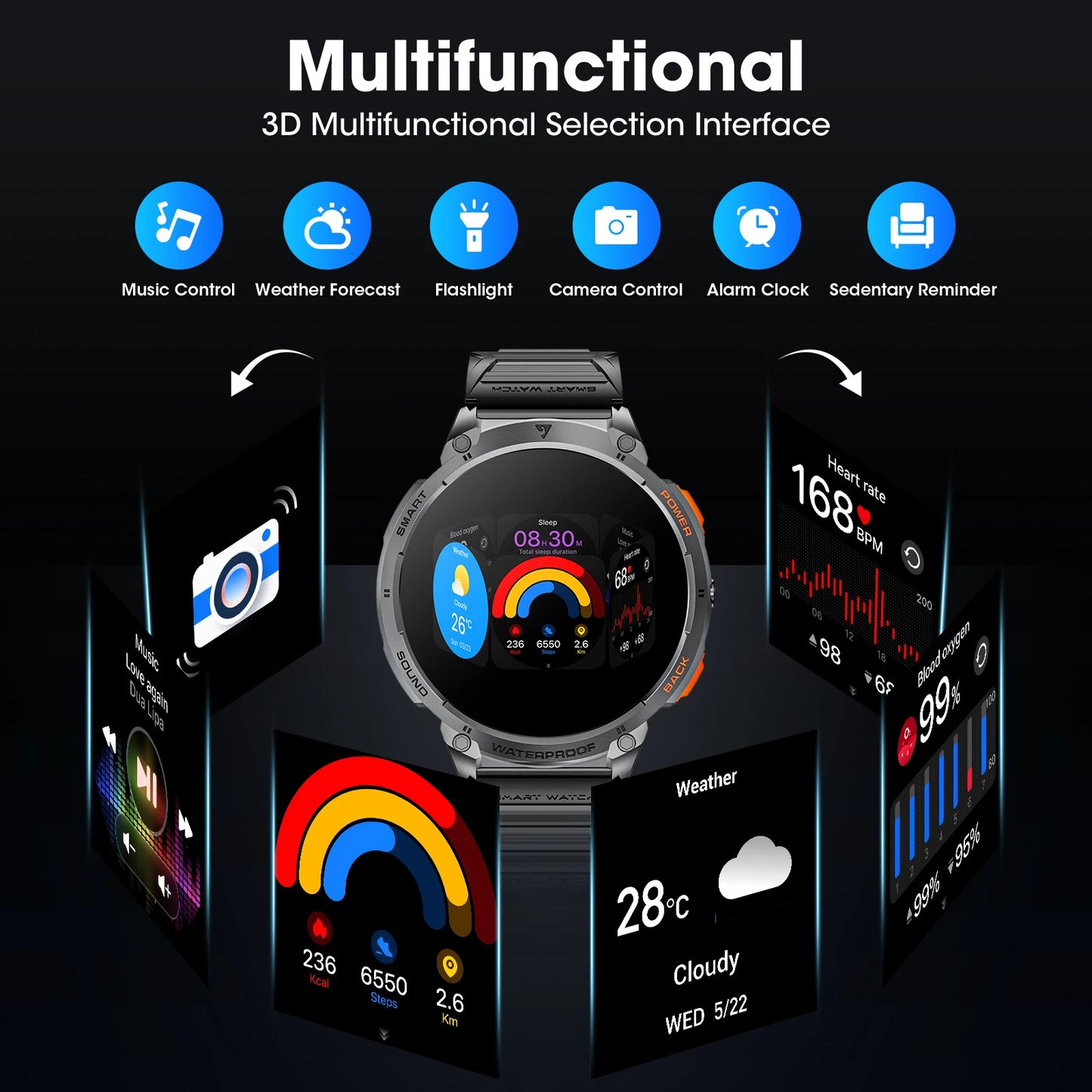 Karchilor Smartwatches für Herren 2025 Smartwatch für Damen Bluetooth Anruf 1.85 High-Definition Bildschirm Fitness Sport Wasserdicht