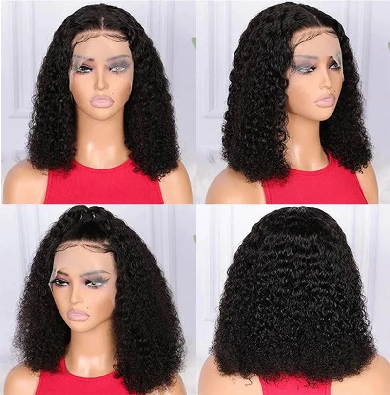 13x4 Kurze Bob Perücke Echthaar Deep Wave 100% Brasilianische Lockige Echthaar Perücken Transparente Spitze Front Perücken Für Frauen Vorgezupft