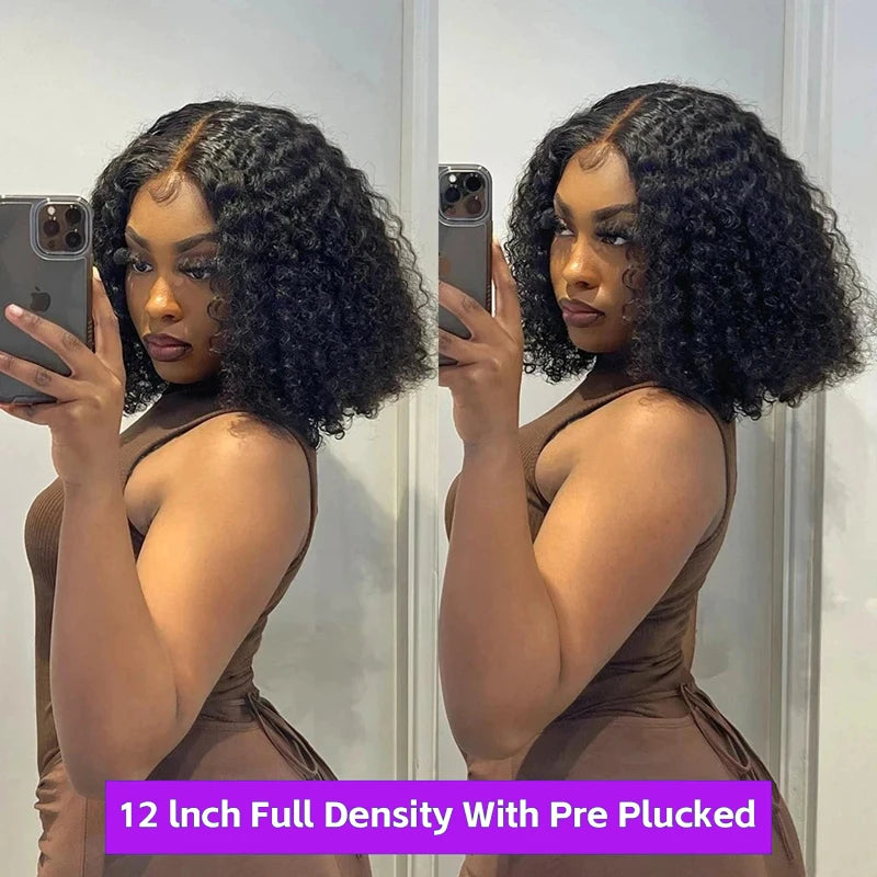 13x4 Kurze Bob Perücke Echthaar Deep Wave 100% Brasilianische Lockige Echthaar Perücken Transparente Spitze Front Perücken Für Frauen Vorgezupft