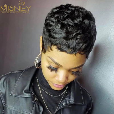 Kurzer Bob, glatte Echthaarperücken, Naturfarbe, brasilianisches Remy-Haar, Pixie Cut Perücke, günstige Echthaarperücke für schwarze Frauen Misney