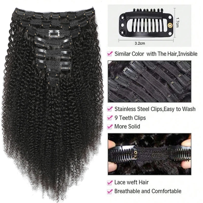 Afro Human Hair Clip In Extensions 100% Human Hair Natural Extensions Remy Brazilian Seamless Clip In Human Hair Weave For Women