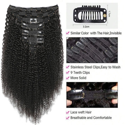 Afro Human Hair Clip In Extensions 100% Human Hair Natural Extensions Remy Brazilian Seamless Clip In Human Hair Weave For Women