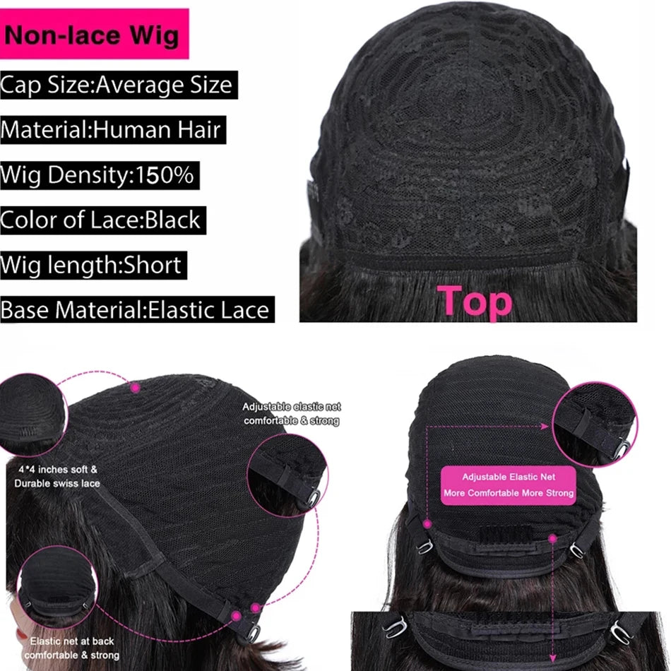 Kurzer Bob, glatte Echthaarperücken, Naturfarbe, brasilianisches Remy-Haar, Pixie Cut Perücke, günstige Echthaarperücke für schwarze Frauen Misney