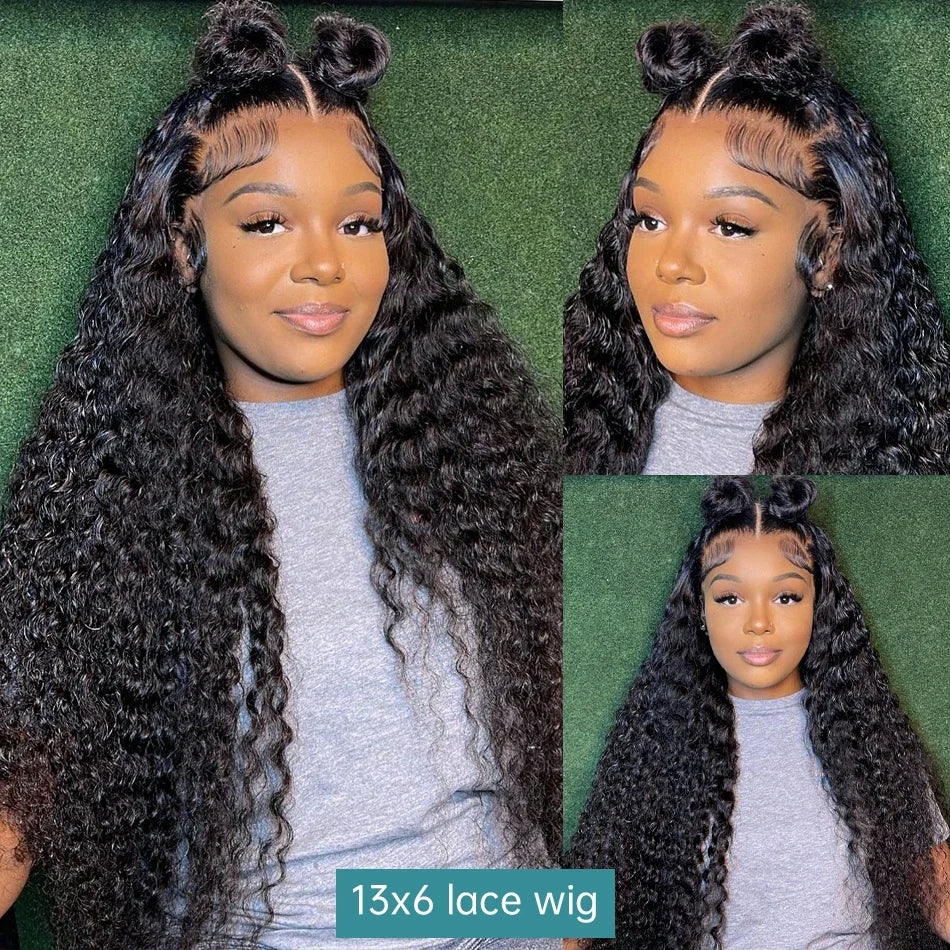 220 Dichte HD 13X6 Transparent Tiefe Wasserwelle Gelockte Echthaar Lace Front Perücke 30 34 Zoll 13X4 Lace Front Echthaar Perücken