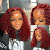 200% Density 99J Burgundy Short Bob Hair Wig 13x4 Lace Front Wig 100% Human Hair Red Colored Deep Wave Lace Frontal Wig 14 Inch