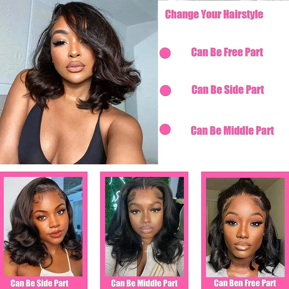 13x4 Lace Frontal Perücke Echthaar Kurze Bob Perücke Body Wave 4x4 HD Lace Front Verschluss Perücke Brasilianisches unbehandeltes Haar Natur Schwarz Farbe