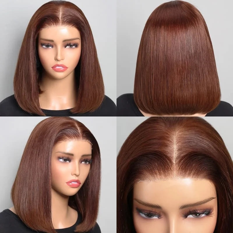 Chocolate Brown Straight Bob Wigs 13x4 Lace Frontal Human Hair Bob Wigs Short Bob Transparent Lace Front Virgin Wigs For Women