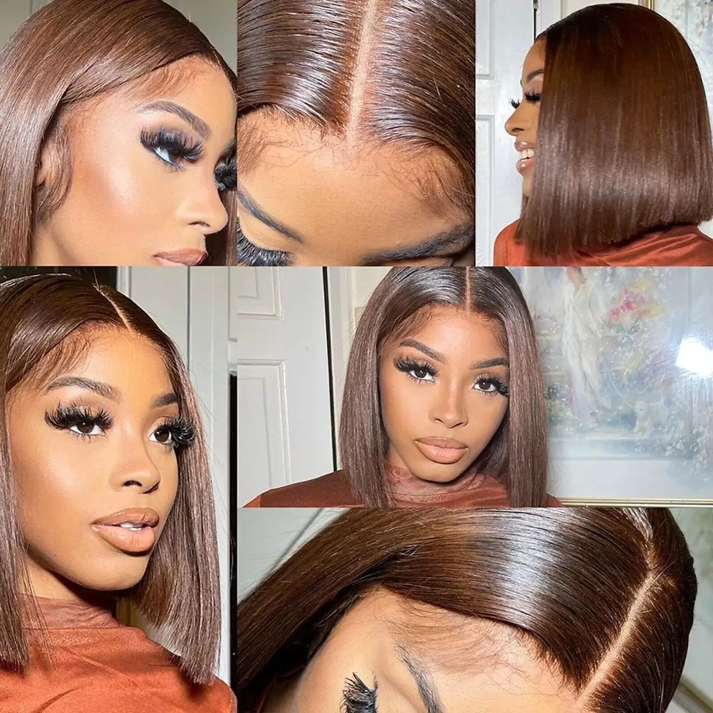 Chocolate Brown Straight Bob Wigs 13x4 Lace Frontal Human Hair Bob Wigs Short Bob Transparent Lace Front Virgin Wigs For Women