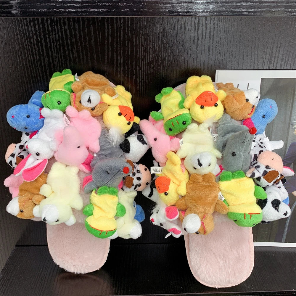 Hausschuhe Damen Baumwoll-Hausschuhe Pelzige Flip-Flops Hausschuhe Süße Teddybär-Puschen Plüsch-Pantoletten Damen Günstige Puschen