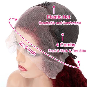 250 Dichte 30 Zoll 13x4 99J Burgundy Deep Wave Lace Front Perücke Lockige Lace Front HD Lace Front Echthaar Perücken für Frauen