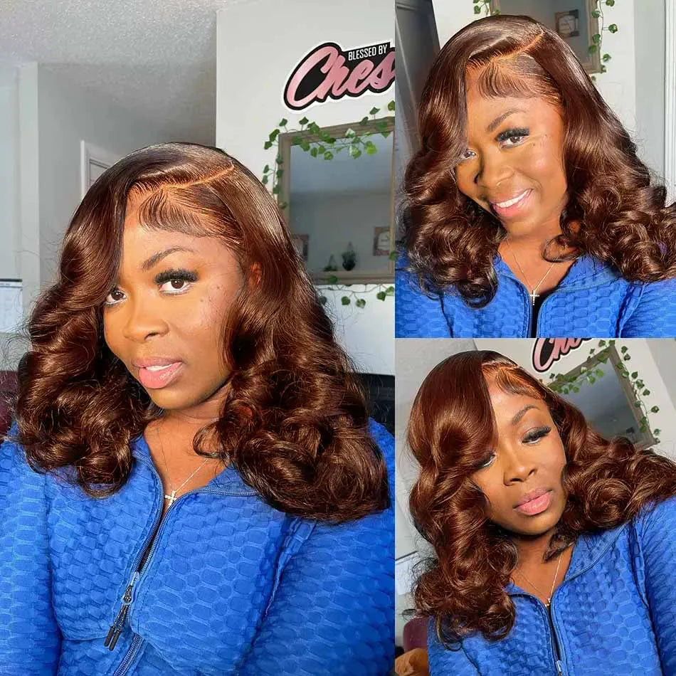250% Density Dark Brown #4 Short Bob Wig 13x4 HD Lace Front Wig Loose Body Wave Bob Wigs For Women 100% Human Hair Lace Wigs