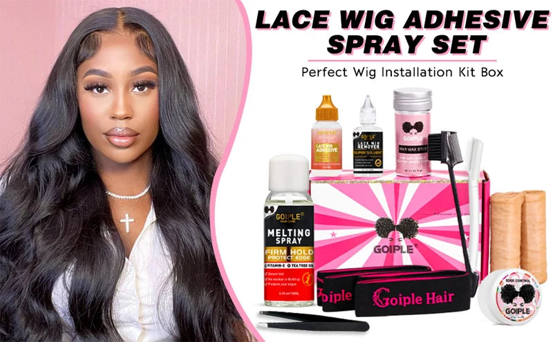 GOIPLE Melting Spray Glue for Lace Front Extra Hold Wig Adhesive Bond Tool and Remover Slick Hair Wax Stick Edge Control Gel Kit