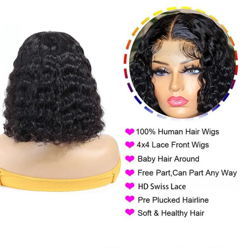 13x4 Kurze Bob Perücke Echthaar Deep Wave 100% Brasilianische Lockige Echthaar Perücken Transparente Spitze Front Perücken Für Frauen Vorgezupft