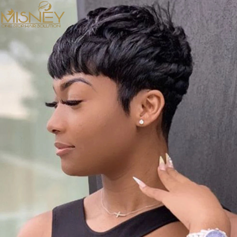 Kurzer Bob, glatte Echthaarperücken, Naturfarbe, brasilianisches Remy-Haar, Pixie Cut Perücke, günstige Echthaarperücke für schwarze Frauen Misney