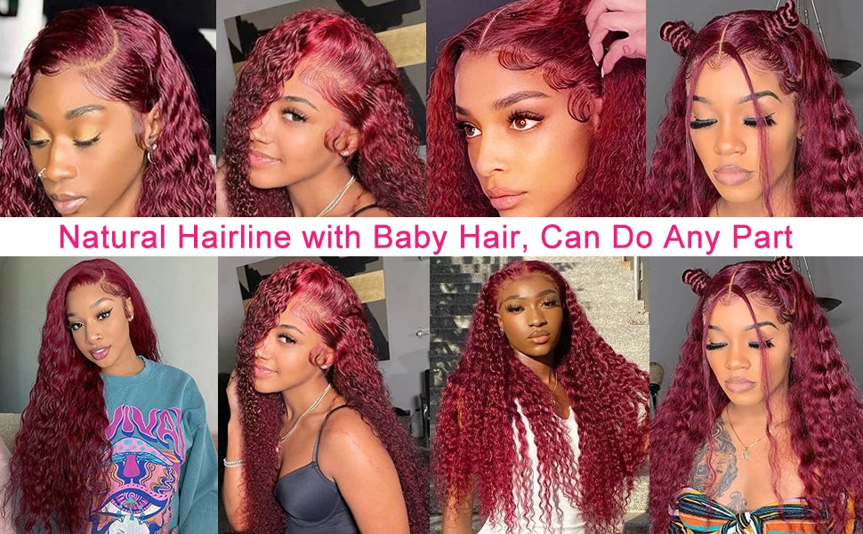 250 Dichte 30 Zoll 13x4 99J Burgundy Deep Wave Lace Front Perücke Lockige Lace Front HD Lace Front Echthaar Perücken für Frauen