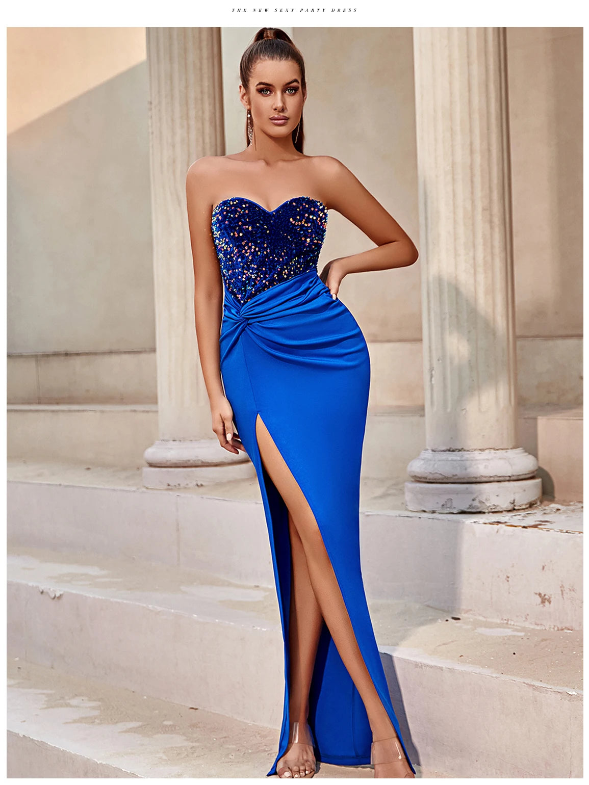 Adyce Abend Maxi Pailletten Langes Kleid Für Frauen Trägerlos Sexy Hoher Schlitz Party Celebrity Patchwork Mode Damen Kleid Vestidos