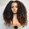 Ombre Brown Wear Go Human Hair Wigs Pre-Styled Layered Cut Kinky Curly Wig HD 7x5 Glueless Pre-Cut Wig for Quick Installation