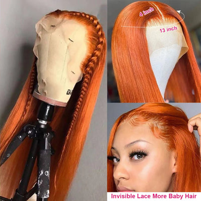 30 34 Inch Orange Ginger Lace Front Wig Human Hair 13x4 Bone Straight Frontal Wig Pre Plucked Colored Human Hair Wigs For Women