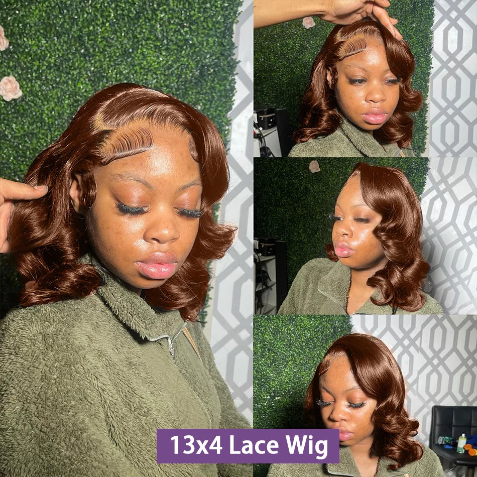 Brown Bob Wig Human Hair 250% 13x4 Body Wave Lace Front Wigs Human Hair Pre Plucked Frontal Chocolate Brown Short Bob Wigs Wavy