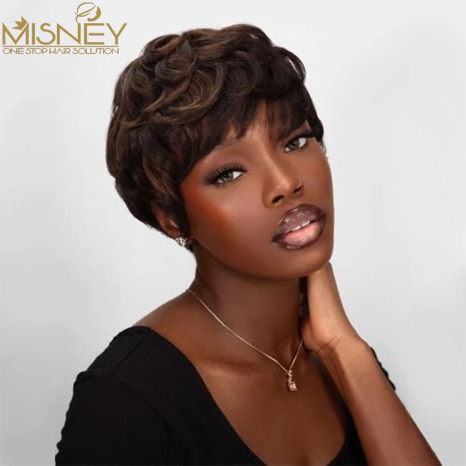 Kurzer Bob, glatte Echthaarperücken, Naturfarbe, brasilianisches Remy-Haar, Pixie Cut Perücke, günstige Echthaarperücke für schwarze Frauen Misney