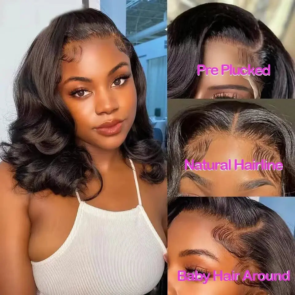 13x4 Lace Frontal Perücke Echthaar Kurze Bob Perücke Body Wave 4x4 HD Lace Front Verschluss Perücke Brasilianisches unbehandeltes Haar Natur Schwarz Farbe