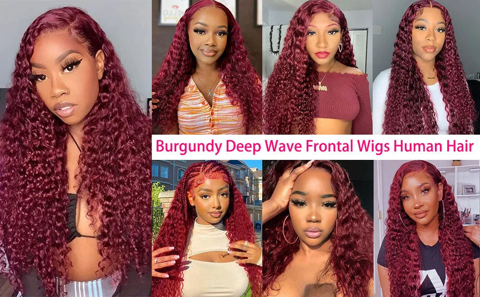 250 Dichte 30 Zoll 13x4 99J Burgundy Deep Wave Lace Front Perücke Lockige Lace Front HD Lace Front Echthaar Perücken für Frauen