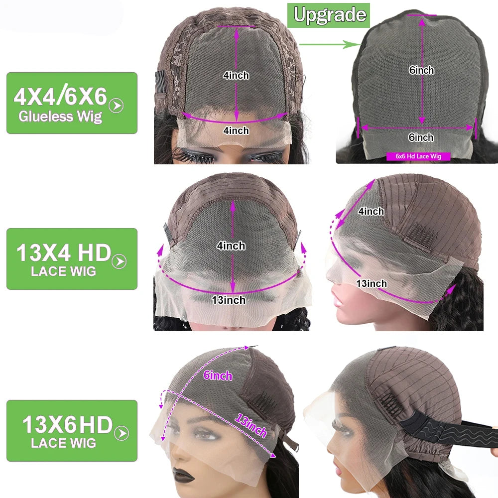 13x6 13x4 Deep Wave Frontal Wig Eng anliegend Transparent 30 Zoll Unsichtbarer Riemen 360 Full HD Lace Front Perücke Klebefreie Echthaarperücke