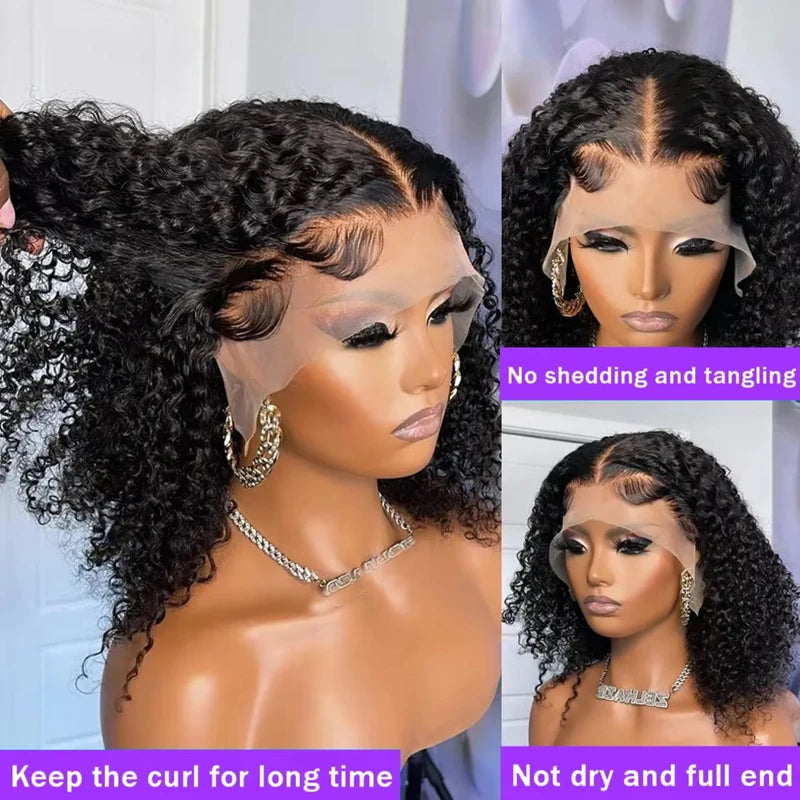 13x4 Kurze Bob Perücke Echthaar Deep Wave 100% Brasilianische Lockige Echthaar Perücken Transparente Spitze Front Perücken Für Frauen Vorgezupft