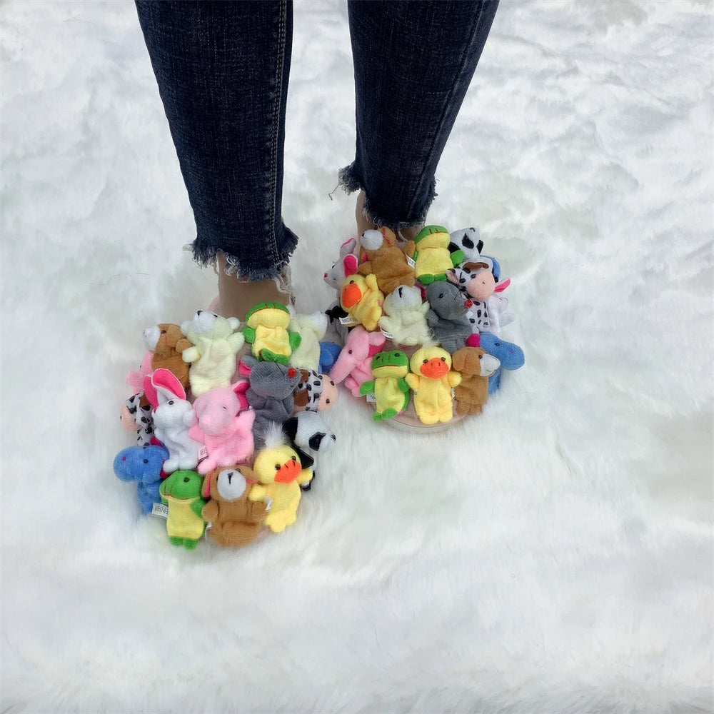 Hausschuhe Damen Baumwoll-Hausschuhe Pelzige Flip-Flops Hausschuhe Süße Teddybär-Puschen Plüsch-Pantoletten Damen Günstige Puschen